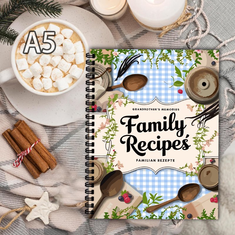 Home Cooking Cookbook - A5 Recipe Book, Blue Grid, Vine